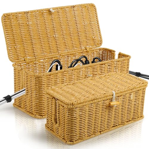 Gucass Set da 2 Scatola Organizzatore Cavi Fatta a Mano, Scatola Cavi Organizer in ​​Rattan, Copri Ciabatta Elettricacon 10 Fascette, Cable Organizer Box per Nascondere Prese e Ciabatte Elettriche