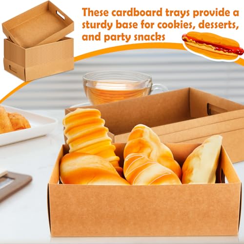 Image of LemonRoad 50 Pack Cardboard Disposable Food Trays, Brown, 10 inch X 7 inch X 3 inch