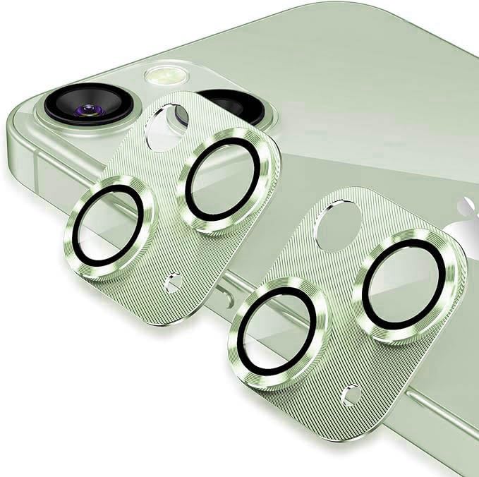 MAYABALLE® Aluminium Alloy 3D Camera Lens Protector Compatible For iPhone 15/iPhone 15 Plus,[Anti-Scratch] Premium Tempered Glass Film Aluminium Alloy 3D Lens Ring Cover-Light Green