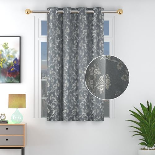 Image of FRESH FROM LOOM Heavy Jari Jacquard Premium Luxury Home Curtain 5 Feet Window | Floral Design | Eyelet Top | Light Blocking 80% Semi Blackout | Fade & Shrink Proof Parda (5feet, Grey, 1pc only)