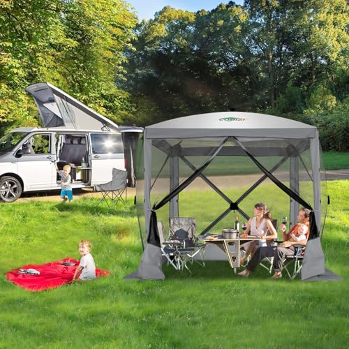 Image of COBIZI 6x6 FT Pop up Gazebo, Popup Canopy Tent, Waterproof Screened in Gazebos,Portable Outdoor Small Screen Tents Sun Shelter,carpas para Patio for Camping, Garden and Backyard,Gray
