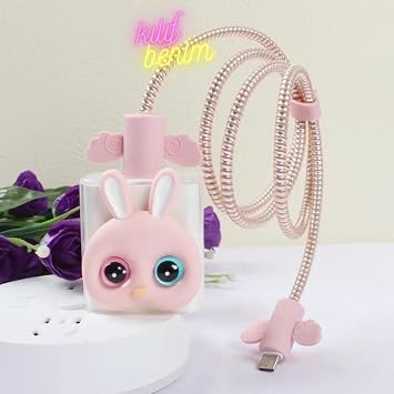 Şarj Başlığı Ve Kablo Koruyucu Set Tavşan Iphone 20 W Type-c Şarj Adaptör Uyumlu Şarj Koruyucu (BEYAZ)