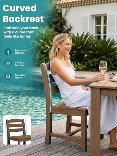 Image of SERWALL Outdoor HDPE Armless Dining Chairs Set of 2,All-Weather Use,Brown