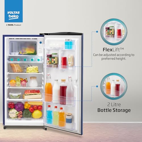 Image of Voltas Beko, A Tata Product 183 L, 2-Star Single Door Direct Cool Refrigerator with Fresh Box Technology (RDC215C / 2S0XER0M0000GO, Hairline Blue)