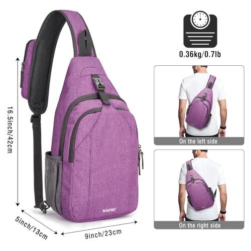 Image of G4Free Sling Bag for Men Women, RFID Blocking Crossbody Bag, Daily, Travel | Durable Polyester Fabric, 10L, Perfect for work, shopping, weekend outings, Hiking, Reversible Shoulder Strap (Light Purple)