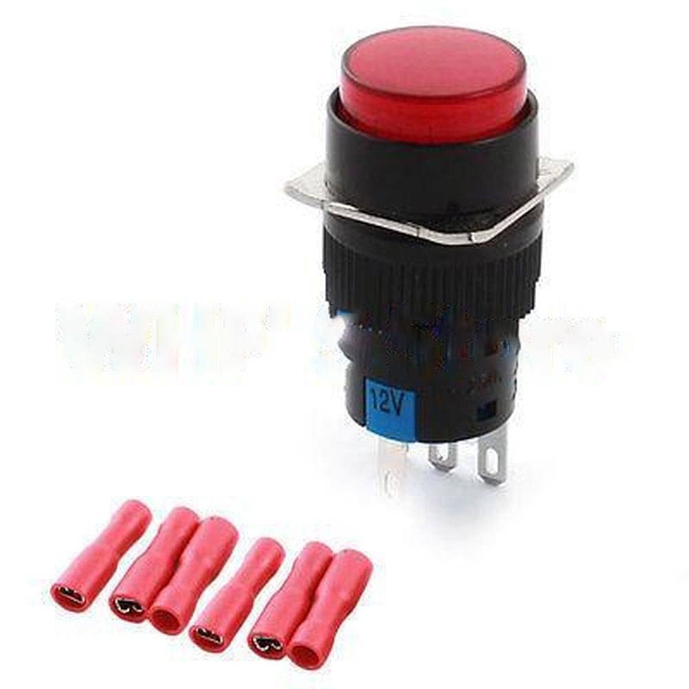 DC 12V Red Light LED Indicator SPDT Momentary Pushbutton Switch 16mm