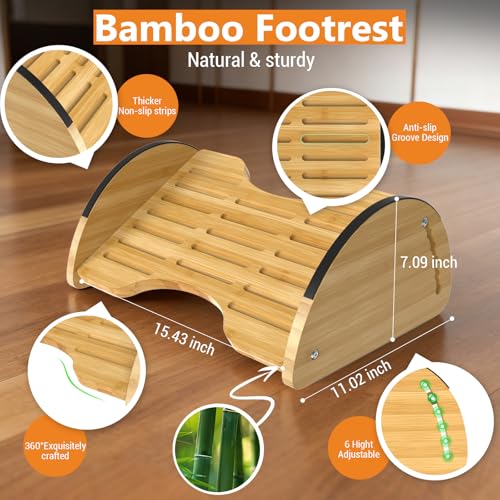 Bamboo Foot Rest for Under Desk at Work Reversible Rocking Footrest 2 in 1 with 6 - image 3