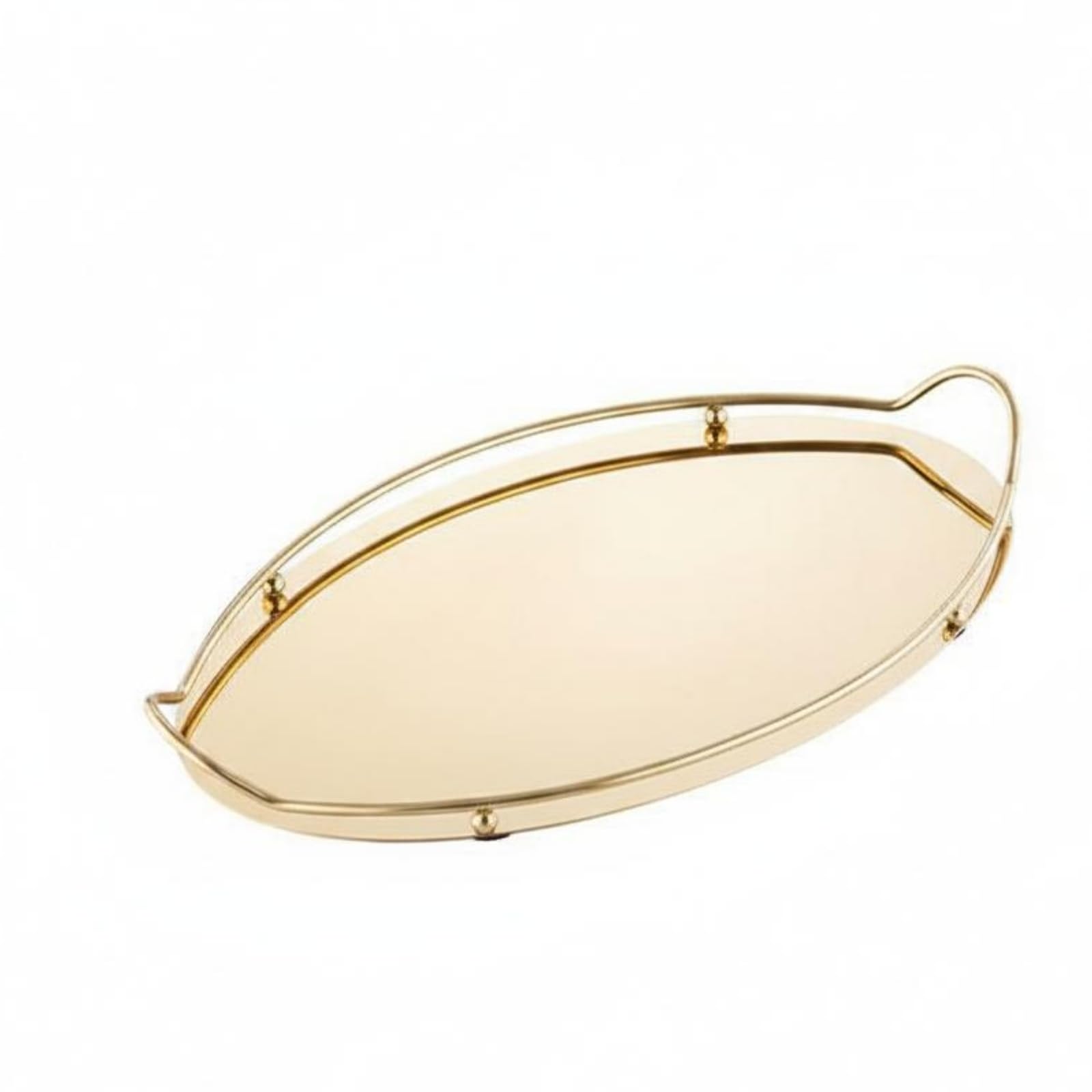 Bandeja de Acero Inoxidable Resistente con Diseño Moderno Doble Agarradera Superficie Pulida y Marco Ornamental Apta para Aperitivos Accesorios, Oro, Grande 44 27 6 Cm