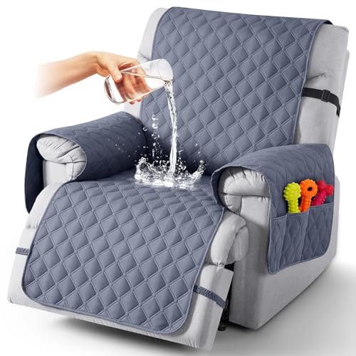 Image of TAOCOCO Recliner Sofa Covers, 100% Waterproof Recliner Covers,with Leg Straps, Reversible Recliner Couch Cover for Reclining Chair, Washable Couch Protector for Pets Kids(1 Seater 28 inch, Bluish Gray)