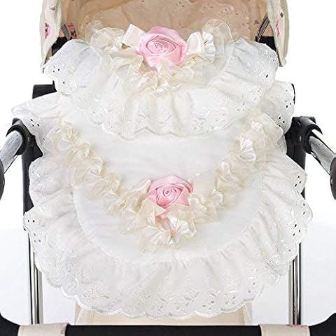 Roma Dolls Pram 2 Piece Bedding Set Quilt and Pillow - cream with pink rose Cover
