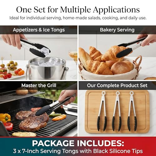 Pinzas de parrilla mini con puntas de silicona, set de 3 unidades, 7 pulgadas miniatura 3
