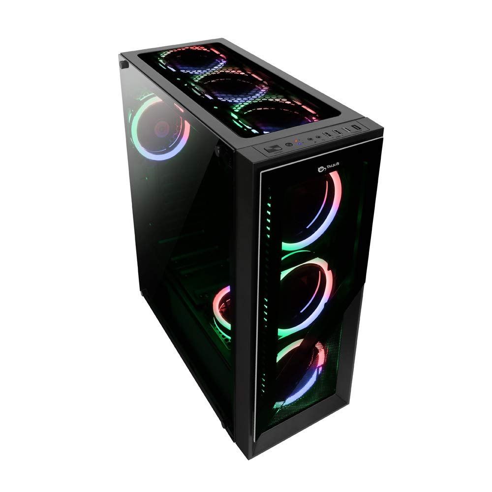 TALIUS Boîte de gaming Valkyria. Boîtier PC Gamer avec 3 ventilateurs ARGB + centrale, PC de jeu de tour ATX en verre trempé.