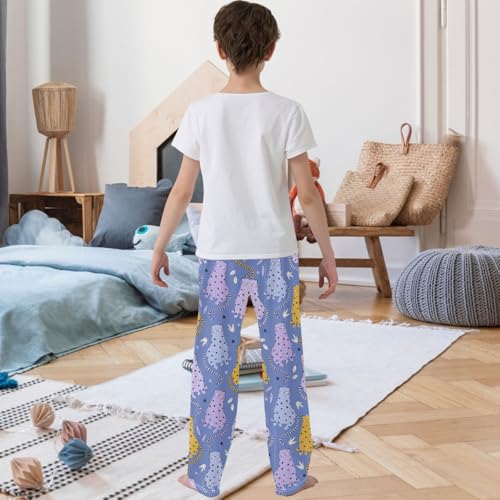 Boy's Pj Pants Leopards Leaf Star Lavender Lounge Bottoms Elastic Waist Kids Joggers with Pockets Size 6-143