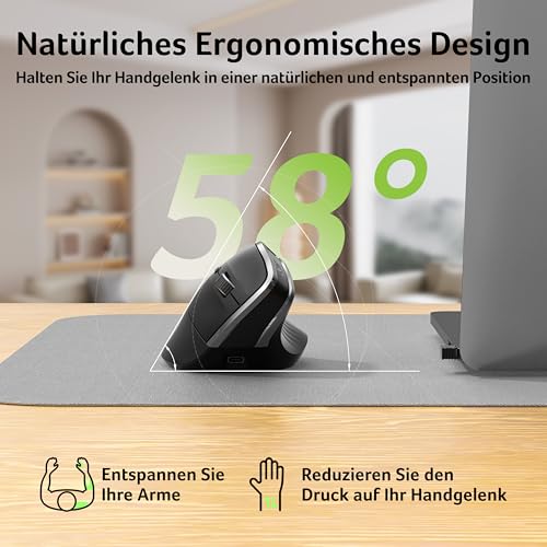 Acer 2.4G Ergonomische Maus, Vertikale Optische Maus Kabellos 1600 DPI, Wiederaufladbar Wireless Mouse… – Ansicht 2