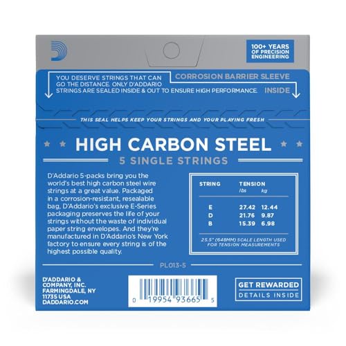 Image of D'Addario PL013-5 Plain Steel Guitar Single String.013 5-pack