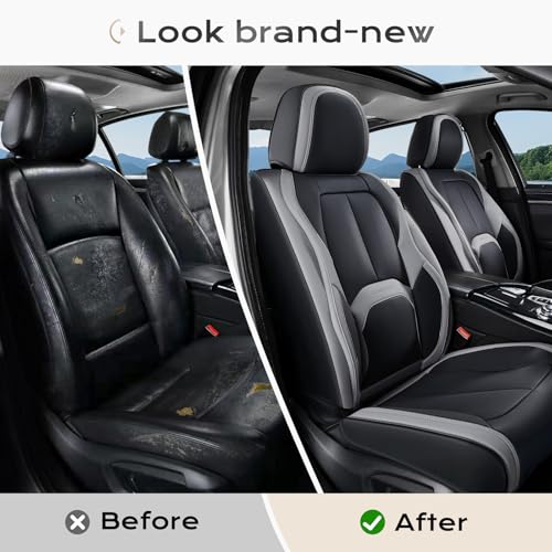 Image of Coverado Seat Covers, Premium Nappa Leather Car Seat Covers Front Seats, Waterproof Car Seat Protector with Lumbar Support, Front Driver Seat Covers Universal Fit for Most Cars (Black&Gray)