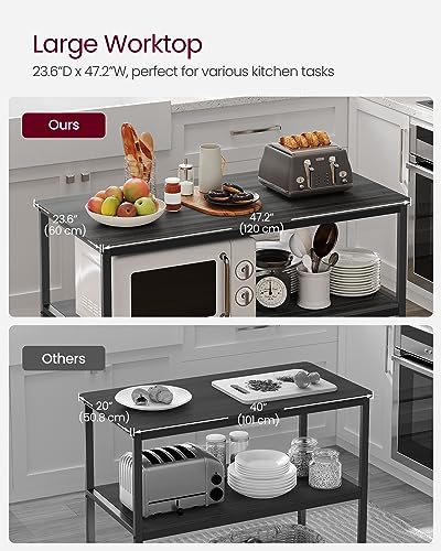 Image of VASAGLE Kitchen Island with 3 Shelves, 47.2 Inches Width Kitchen Shelf with Large Worktop, Stable Steel Structure, Industrial, Easy to Assemble, Ebonised Oak and Black UKKI001B42