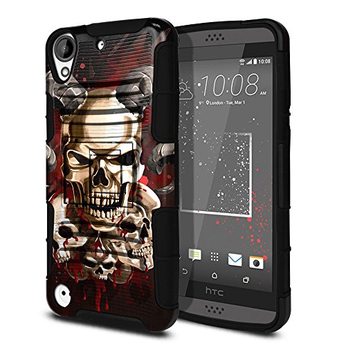 FINCIBO Case Compatible with HTC Desire 530 630, Dual Layer Hybrid Armor Heavy Duty Protector Case Cover Stand Soft TPU for Desire 530 630 - Bronze Metal Skull Demons