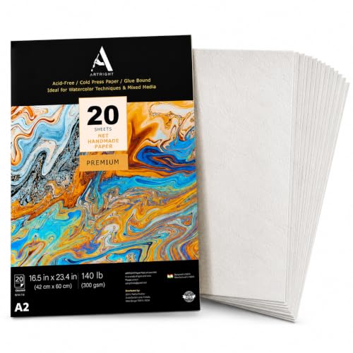Image of ArtRight Artists' Acrylic Paper (A2 Pack of 20 Sheets, 300 GSM); 300 GSM Handmade Sheets for Gouache & Acrylic Media Papers