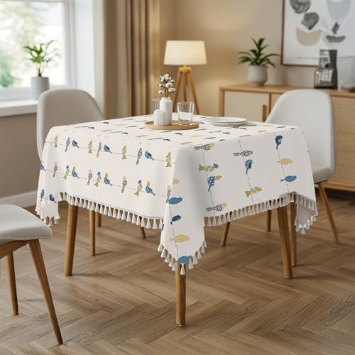 Urban Space 100% Cotton Square Dining Table Cover, Printed Anti Skid Table Cloth for Dining/Center Table, for Upto 4.5 ft x 4.5 ft Table (Square - 48" x 48", Humming Bird Blue)
