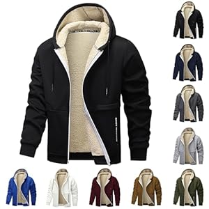 Générique Veste Polaire Homme avec Capuche et Fermeture Éclair Blouson d'Hiver Uni Chaud Veste à Capuche Décontractée avec Poches et Cordon pour Usage Quotidien