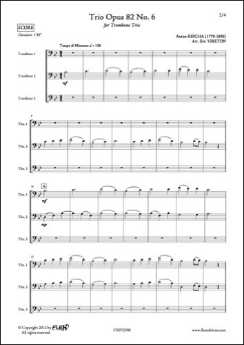 PARTITION CLASSIQUE - Trio Opus 82 No. 6 - A. REICHA - Trio de Trombones