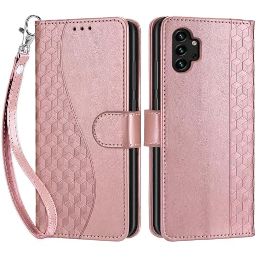 Knoowcase for Samsung Galaxy A13 4G Case Flip Shockproof Wallet with Card Holder Geometric PU Leather Soft Silicone Magnet Kickstand Cover for Samsung A13 5G Phone Case, Rose Gold Cube