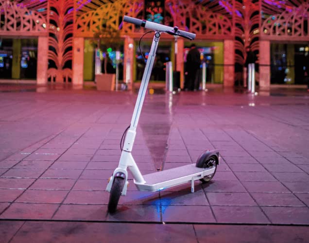 OKAI NEON Electric Scooter with Atmospheric Lights - 25 Miles Range & 15.5 Mph - Lightweight Folding Commuter E Kick Scooters for Adults (White)