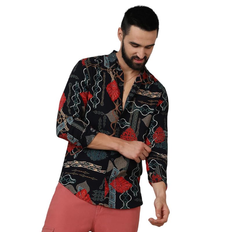 Image of CAHOOT Men's Self-Design Striped Shirt for Casual Wear | Spread Collar | Long Sleeve | Button Closure | Shirt Crafted with Comfort Fit for Everyday Wear