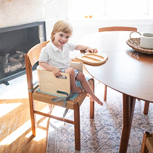 Image of Little Partners 3-in-1 Wooden Learning Booster Seat for Toddlers - Converts to Step Stool for Kids - Seat Cushion, Silicone Mat, and Booster Chair with Safety Straps - Feeding Chair (Natural)
