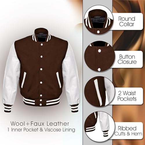 Image of LP-FACON Unisex Varsity Letterman Jacket | Mens College Baseball High School Bomber Wool + Faux Leather Jacket