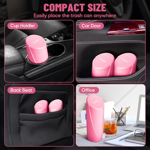 Image of Car Trash Can Bin with Lid - Car Garbage Can Cup Holder - Rose Red Mini Leakproof Vehicle Trash Garbage Can Bin with 20pcs Trash Bags-Car Organizers and Storage for Front Back Seat Accessories