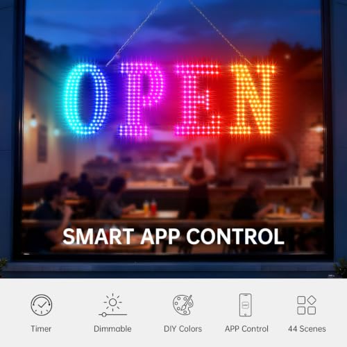 Image of 48'' x 17'' Extra Large Open Signs for Business, LED Open Sign with 16 Million Colors, APP & Remote Control, Timer, 44 Flashing Modes, Adjustable Brightness & Speed, for Storefront Window or Glass Door