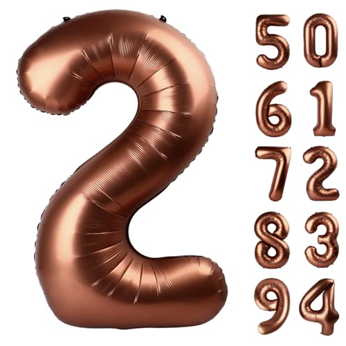 Image of Dark Brown 2 Balloon, Coffee Brown Number Balloons 40 Inch, Chocolate 2nd Balloon Number Birthday Decorations, Second Two Birthday Party Supplies, Number 2