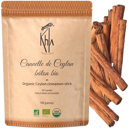Khla - Cannelle de Ceylan Bio en Bâtons - Sachet 100g de Cannelle du Sri Lanka - Ingrédient Cuisine & Pâtisserie - Épice d’Asie - Noël - Bâtons, Bâtonnets