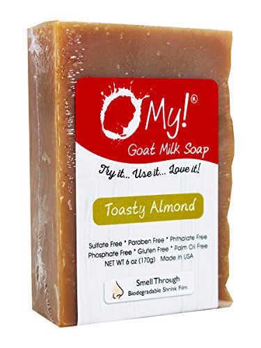 O My! Goat Milk Soap :: All Natural Hand, Face & Body Soap, 6 Oz. Bar :: Handmade in USA with Farm Fresh Goat's Milk :: Lightly Scented, Non Drying, Cruelty Free, Toasty Almond