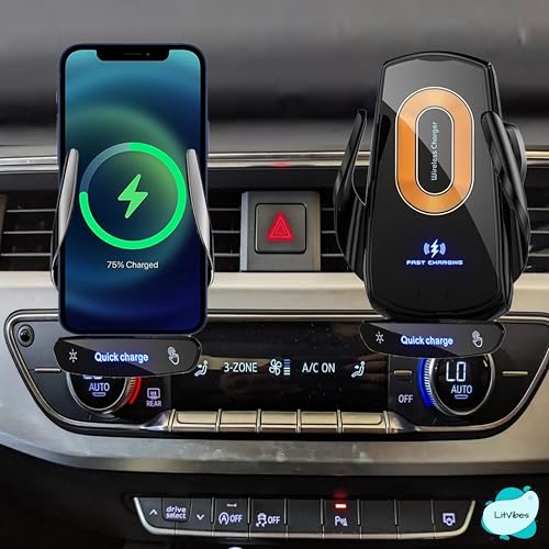 Image of Car Wireless Charger, Automatic Clamping Car Mount 15W Wireless Charging Car Mobile Holder 360 Rotatable, Compatible with Magsafe,iPhones & All Wireless Charge Enabled Phones - Black