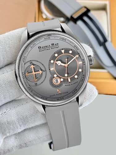 DOUBLERUN Chonograph Date Display Radium Dial Analoge Silicone Magnetic Belt Watch for Men, Series S-180-45, Gray - Image 3
