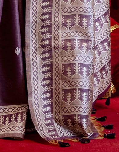 Image of SIRIL Women's Cotton Weaving Tassels Saree With Unstitched Blouse Piece