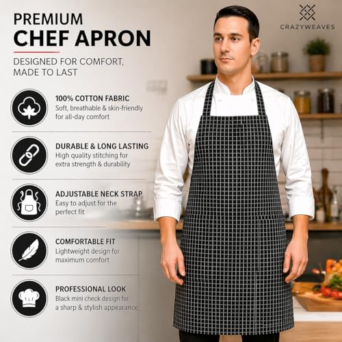 Image of 100% Cotton Cooking kitchen Apron for Women and Men chef apron With adjustable neckstrap and ties with center pocket with strong and durable cotton apron