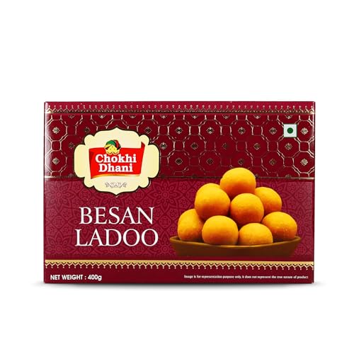 Image of Chokhi Dhani Besan Ladoo 400g x 2 | Traditional Indian Sweet Mithai | Besan Laddu with Almond & Cashew | Ready to Eat Festive Dessert for Holi, Pooja & Gifting
