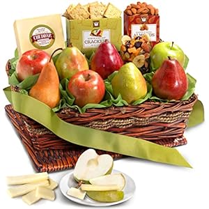 Classic Fresh Fruit Basket Gift with Crackers, Cheese and Nuts for Christmas, Holiday, Birthday, Corporate
