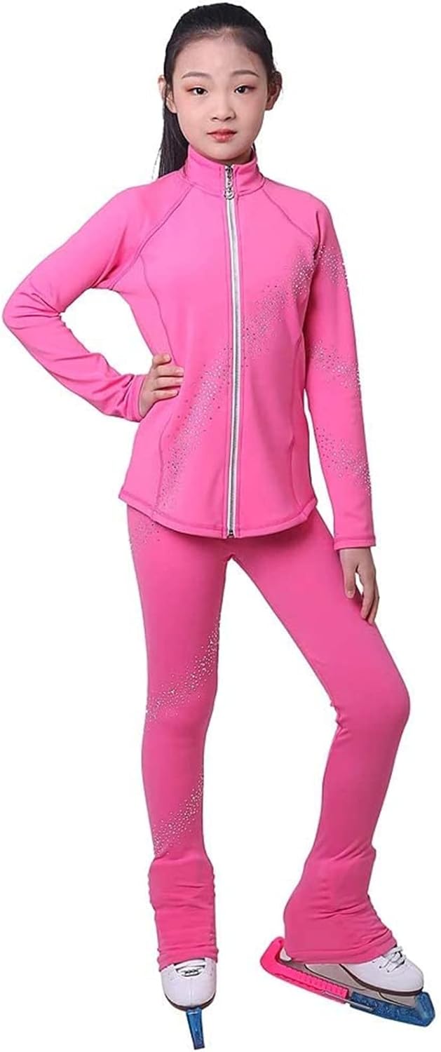 Figure Skating Jacket with Pants Women's Ice Skating Long Sleeves Competition Costume, 6Years,Fuchsia