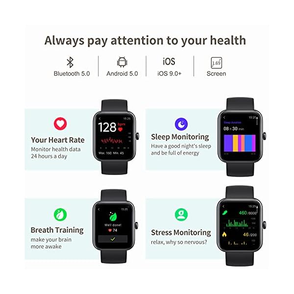 HAFURY-Smart-Watch-Alexa-Microphone-Built-In-10-Day-Battery-169Display-Fitness-Tracker-Blood-Oxygen-Heart-Rate-Sleep-Stress-Monitor-5ATM-Waterproof-Smartwatch-for-Android-iOS-Phones-Pink HAFURY Smart Watch for Women, 1.69" Display Fitness Tracker for Android and iOS Phones, Blood Oxygen, Heart Rate Monitor, Sleep Tracker, Stress Monitor, 5ATM Waterproof Smartwatch for Men Women