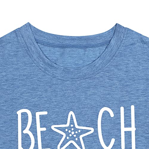 Summer T Shirt For Women Wave Coconut Tree Graphic Short Sleeve Casual Vacation Trip Tee Top(Blue,Medium) #TOP4