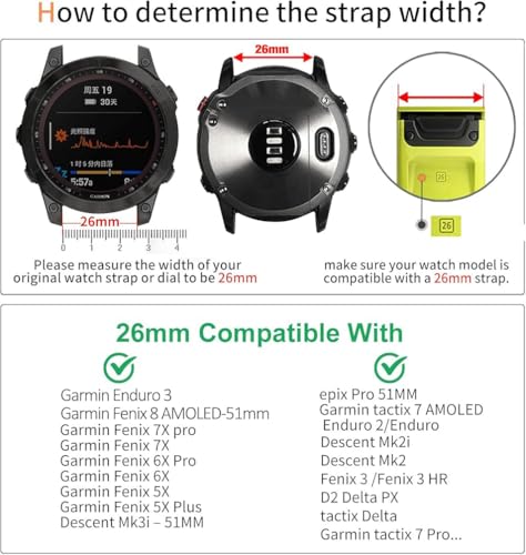 Image of Zitel Band Compatible with Garmin Fenix 8 51mm, Fenix 7X, Fenix 6X /6X Pro, Fenix 5X /5X Plus, Fenix 3 /3 HR, Descent MK1, Enduro, Rugged Nylon 26mm Sport Strap