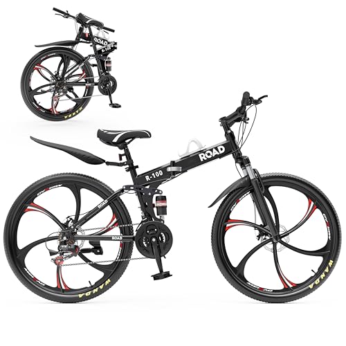 Outroad 26 Inch Folding Mountain Bike, 21 Speed Full Suspension High-Carbon Steel MTB Foldable...