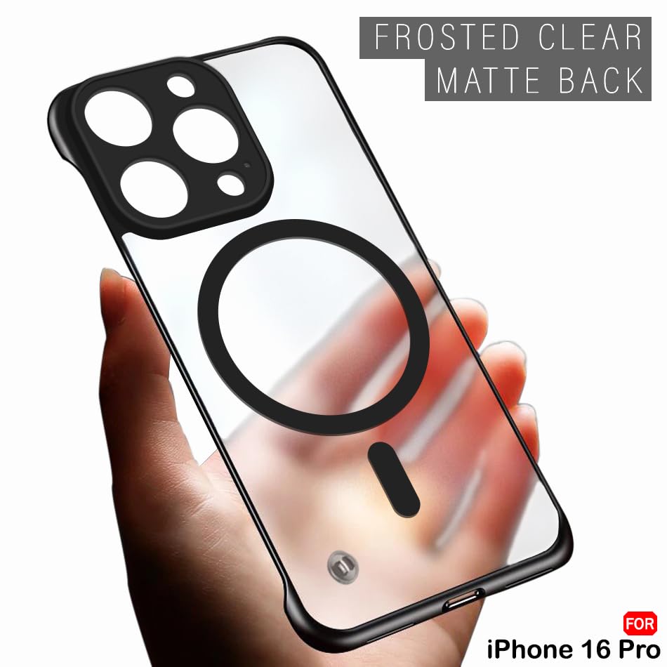 TheGiftKart Hybrid Ultimate Slim Back Case Cover for iPhone 16 Pro | Lightweight Profile | Frosted Matte Translucent Hard Back Case Cover for iPhone 16 Pro (PC & TPU, MagSafe Compatible, Black Sides) 5