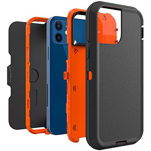 Image of Case for iPhone 12 & 12 Pro with Clip, Heavy-Duty Tough Rugged Shockproof Drop Protective Cover Phone Cases, Black+Orange