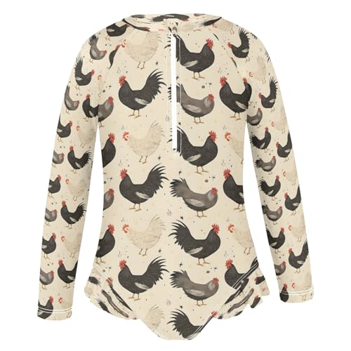 Black White Rooster Z Girls Long Sleeve Swimsuits One Piece Zipper Bathing Suit UPF 50+ Rashguard Swimwear2